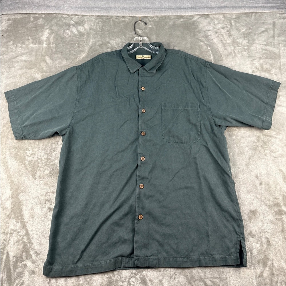 Tommy Bahama Button-Down Mens XL Play Now Pay Later Teal Silk Graphic EUC